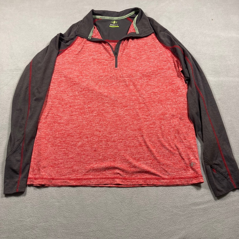 NordicTrack Pullover Mens Large Red Heathered 1/4 Zip Athletic Thumbholes